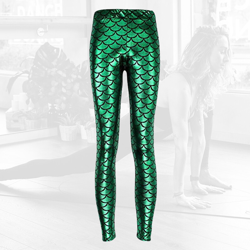 Fish Scale Säärised Spordipüksid Läikivad sukkpüksid Vöökoha keskosa Trendikad peoriided Naiste ujumisdressid