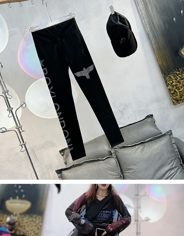 Burts Rhinestone Black Legingi Sieviešu ārējais apģērbs Pavasaris Vasara Elastīga Smagās Rūpniecības Eiropas preces Dimanta apgrieztas bikses