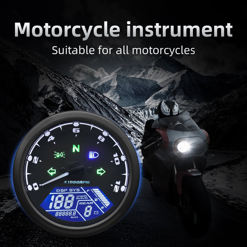 Contor de viteză universal pentru motociclete Contor de parcurs digital cu indicator de viteză 12000 kmh/mph Contor de oră Tahometru pentru Honda Yamaha