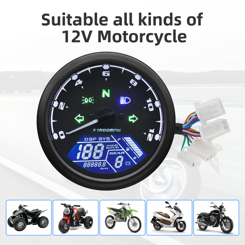 Contor de viteză universal pentru motociclete Contor de parcurs digital cu indicator de viteză 12000 kmh/mph Contor de oră Tahometru pentru Honda Yamaha