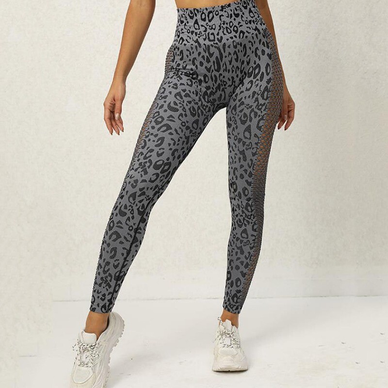 Sieviešu bezšuvju dobi legingi, sieta leoparda legingi