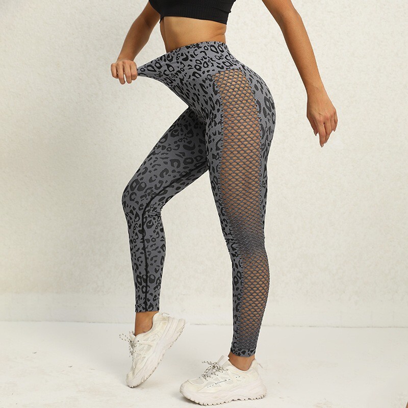 Sieviešu bezšuvju dobi legingi, sieta leoparda legingi