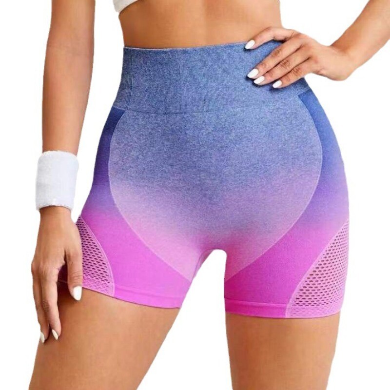 Pantaloni scurți de yoga cu gradient pentru femei, jambiere de fitness fără sudură, cu talie înaltă, cu ridicare la fund, pantaloni scurți subțiri, pentru antrenament de gimnastică, pantaloni elastici de modă