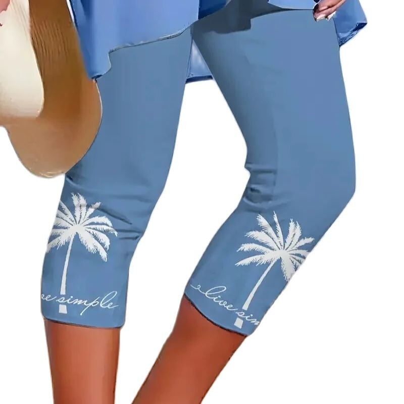 Vasaras pludmales brīvdienu stila elastīgs, elastīgs viduklis stingrs ikdienas legingi capri bikses sievietēm