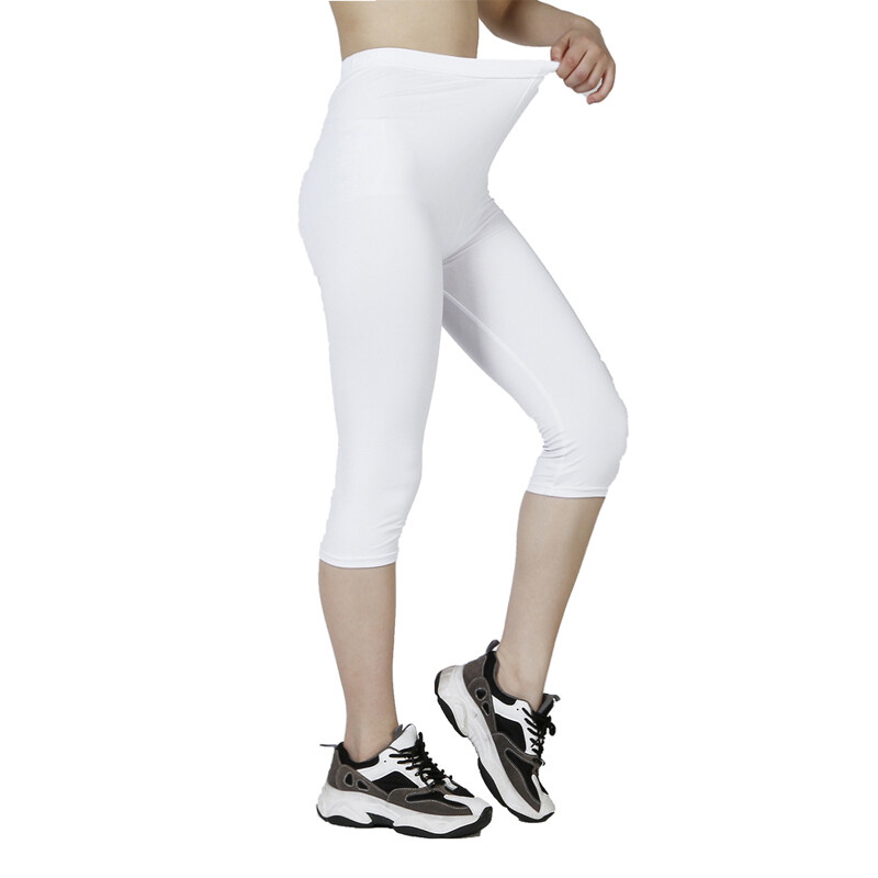 QR61 tīri baltas pavasara/vasaras matētas apgrieztas bikses SIEVIETĒM moderniem, elastīgiem legingiem
