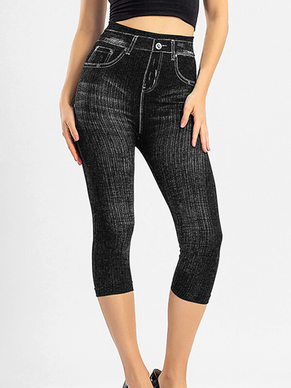 Karstā izpārdošana Vasaras Capris Mākslīgie Džinsi Seksīgi legingi Treniņam Sporta leggins Elastīgas Īsas Bikses Push Up Gym