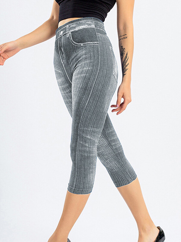 Karstā izpārdošana Vasaras Capris Mākslīgie Džinsi Seksīgi legingi Treniņam Sporta leggins Elastīgas Īsas Bikses Push Up Gym