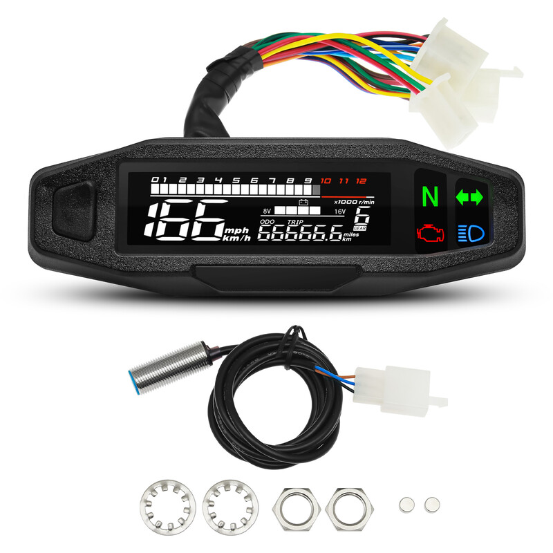Contor universal pentru motociclete Vitezometru LED Tablou de bord digital 12000RPM Ecartament Tahometru Panou Motor Odometru Display Suport Y