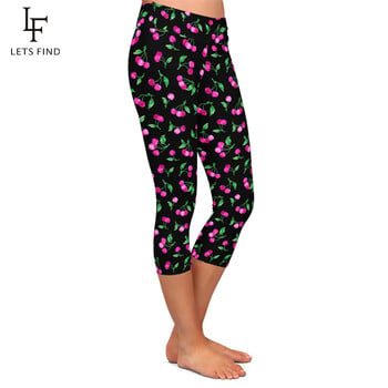 LETSFIND New Arrival Fashion Γυναικεία κολάν Κάπρι Ψηλόμεση 3D Cherry Digital Print Fitness Σέξι Stretch κολάν