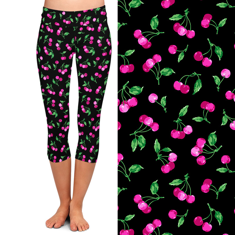 LETSFIND jaunums modes sieviešu kapri legingi ar augstu vidukli 3D ķiršu digitālās drukas fitnesa seksīgi elastīgi legingi