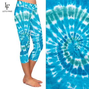 LETSFIND Νέο Γυναικείο Stretch Παντελόνι Κάπρι Μπλε Tie-dye Print Ψηλόμεσο κολάν casual γυμναστικής στη μέση της γάμπας