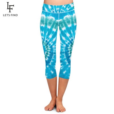 LETSFIND Pantaloni capri elastici pentru femei noi, cu imprimeu cu vopsea cravată, cu talie înaltă, până la jumătatea gambei, leggings de fitness casual