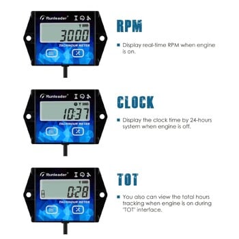 Цифров брояч на часове Тахометър Габарит RPM Предупреждение Подсветки Сменяема батерия HM011HA за 2/4 тактов малък газов двигател, използван по закон