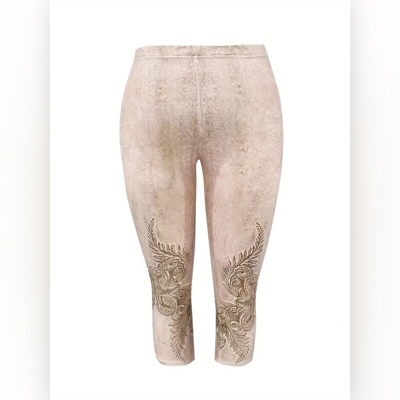 Dizaina apdruka, elastīga, elastīga jostasvieta pieguļošas ikdienas legingi capri bikses sievietēm