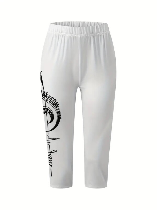 Piezīme Drukāt Stretch, elastīga jostasvieta, pieguļošas ikdienas legingi capri bikses sievietēm