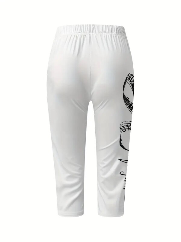 Piezīme Drukāt Stretch, elastīga jostasvieta, pieguļošas ikdienas legingi capri bikses sievietēm