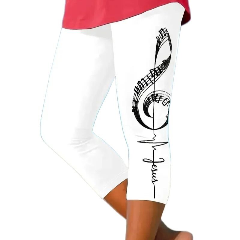 Piezīme Drukāt Stretch, elastīga jostasvieta, pieguļošas ikdienas legingi capri bikses sievietēm