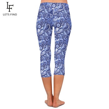 LETSFIND Summer New 3D Paisley Digital Print Flowers Κάσιους Γυναικείο Παντελόνι Ψηλόμεσο Απαλό Fitness Stretch Κάπρι Κολάν