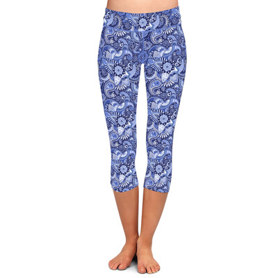 LETSFIND Summer New 3D Paisley Print Digital Flori de caju Pantaloni pentru femei cu talie înaltă Leggings Capri elastici, moi, pentru fitness