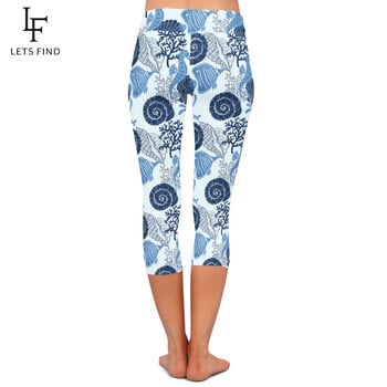 LETSFIND Summer New 3D Shells Seahorses and Corals Printing Capri Leggings High Waist Slim Fitness Κολάν στη μέση της γάμπας