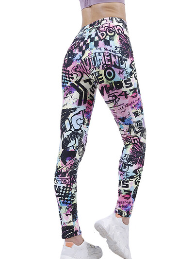 CUHAKCI Imprimate colorate Sport Street Wear Jambiere cu talie înaltă Pantaloni fitness pentru femei Pantaloni de vară Leggings sexy pentru gimnastică Pantaloni casual