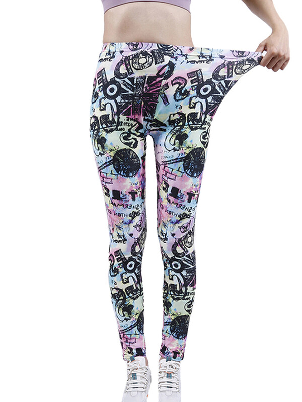 CUHAKCI krāsaini apdrukāti sporta ielu apģērbi ar augstu vidukli Leggins sievietēm fitnesa bikses vasaras bikses sporta zāle Seksīgi legingi ikdienas bikses