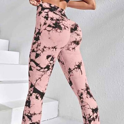 Pantaloni evazați cu vopsea cravată pentru femei Leggings de yoga din poliester spandex cu talie înaltă Ridicarea șoldului Alergare Plimbare Moda Fitness Pantaloni casual
