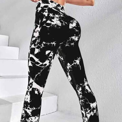 Pantaloni evazați cu vopsea cravată pentru femei Leggings de yoga din poliester spandex cu talie înaltă Ridicarea șoldului Alergare Plimbare Moda Fitness Pantaloni casual
