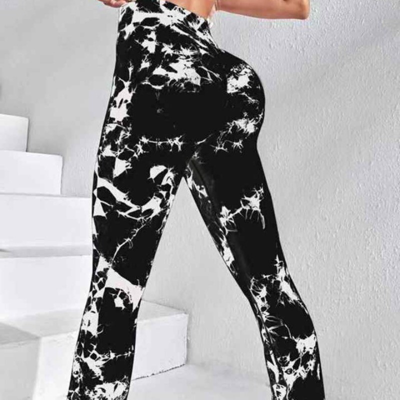 Pantaloni evazați cu vopsea cravată pentru femei Leggings de yoga din poliester spandex cu talie înaltă Ridicarea șoldului Alergare Plimbare Moda Fitness Pantaloni casual