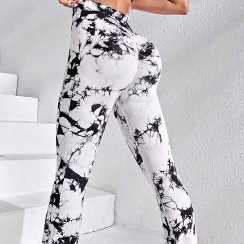 Pantaloni evazați cu vopsea cravată pentru femei Leggings de yoga din poliester spandex cu talie înaltă Ridicarea șoldului Alergare Plimbare Moda Fitness Pantaloni casual