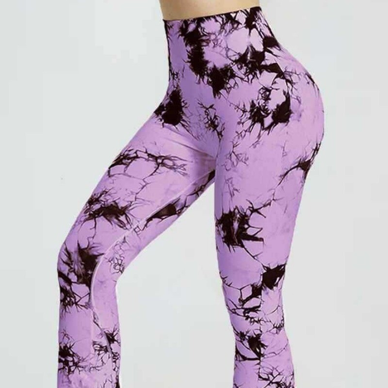 Pantaloni evazați cu vopsea cravată pentru femei Leggings de yoga din poliester spandex cu talie înaltă Ridicarea șoldului Alergare Plimbare Moda Fitness Pantaloni casual