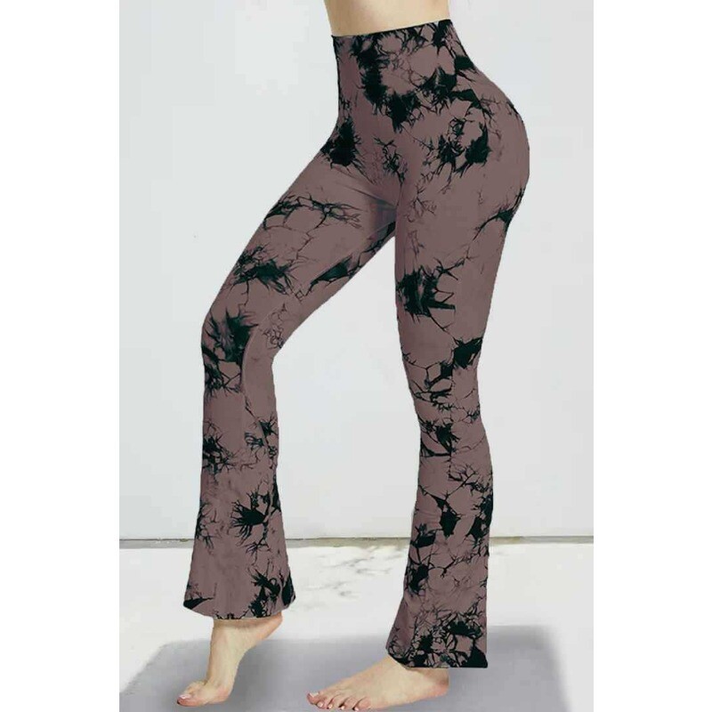 Pantaloni evazați cu vopsea cravată pentru femei Leggings de yoga din poliester spandex cu talie înaltă Ridicarea șoldului Alergare Plimbare Moda Fitness Pantaloni casual