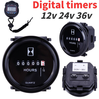 Engine Hour Meter Round Time Counter High Precision Quartz Timer Hourmeter Hour Counter Gauge for Car Marine Boat Tractor Engine