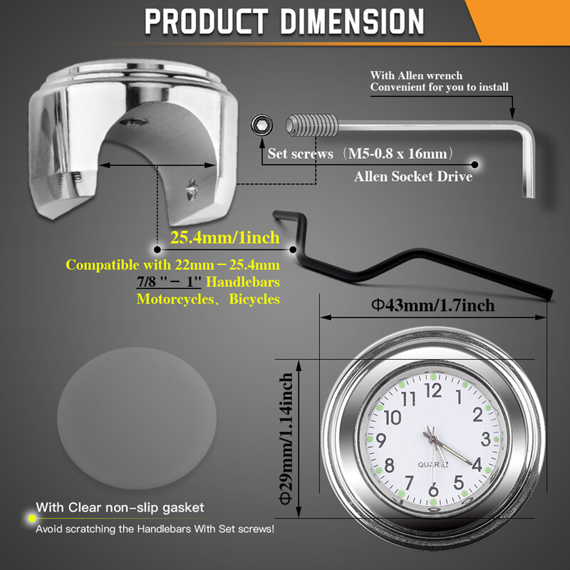 Universal τιμόνι μοτοσικλέτας Ρολόι ποδηλάτου Θερμόμετρο αδιάβροχο για μοτοσυκλέτες Ποδήλατα Τιμόνι Ρολόι καντράν