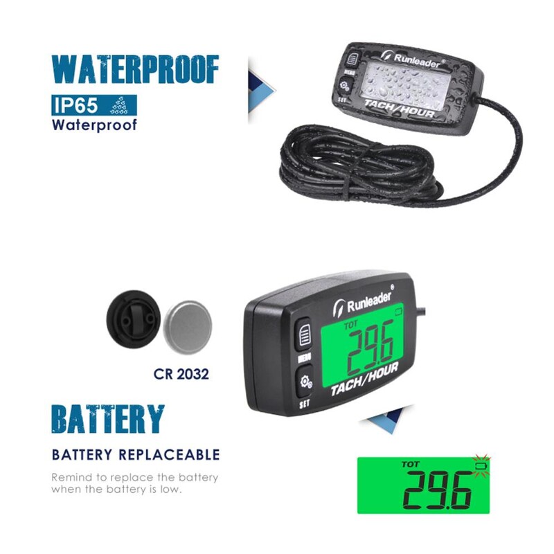 Induktīvā tahometra sliežu ceļa eļļas maiņas skaitītājs aizmugurgaismots digitālais tahometrs benzīna dzinējam motociklam ATV zāles pļāvējam