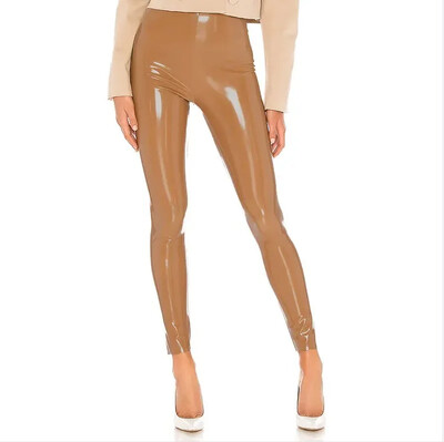 Mākslīgās ādas purpursarkanas sieviešu spīdīgas PVC bikses Sexy Slim legingi Lateksa elastīgi ar augstu vidukli PU Bodycon bikses JAUNAS vasaras bikses