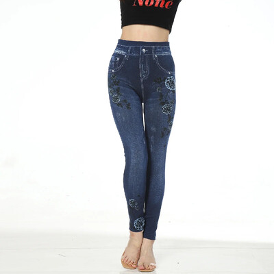 Femme Pantalon Bešavne tajice Ženske jeggings s printom Pamuk 2022. Seksi djevojka Pletene umjetne traperice visokog struka Traper tajice za fitness