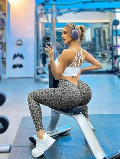 Sieviešu Leopard V vidukļa legingi Bezšuvju plāni legingi, izstiepti ar augstu vidukli, gurnus paceļami, seksīgi jogas zeķubikses sporta zālei skriešanas sporta bikses