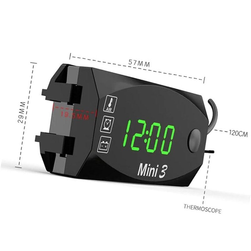 3 az 1-ben motorkerékpár feszültségmérő elektronikus óra IP67, vízálló porálló hőmérő Voltmérő LED digitális univerzális óra