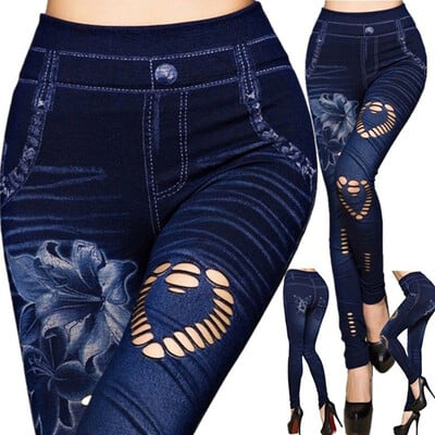 Hot Sexy Women Jean Skinny Jeggings Pantaloni cu talie înaltă jambiere feminine cu imprimeu până la glezne Slim Legging Fitness Plus Size