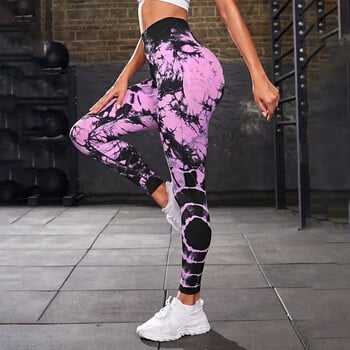 Γυναικεία κολάν χωρίς ραφές Tie Dye Fitness Υψηλό ελαστικό κολάν Ψηλόμεσο Ανύψωση ισχίου μόδας πλεκτό παντελόνι γυμναστικής Slim καλσόν