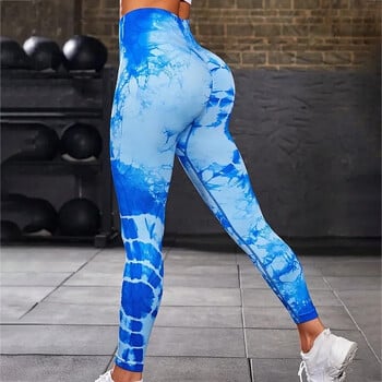 Γυναικεία κολάν χωρίς ραφές Tie Dye Fitness Υψηλό ελαστικό κολάν Ψηλόμεσο Ανύψωση ισχίου μόδας πλεκτό παντελόνι γυμναστικής Slim καλσόν