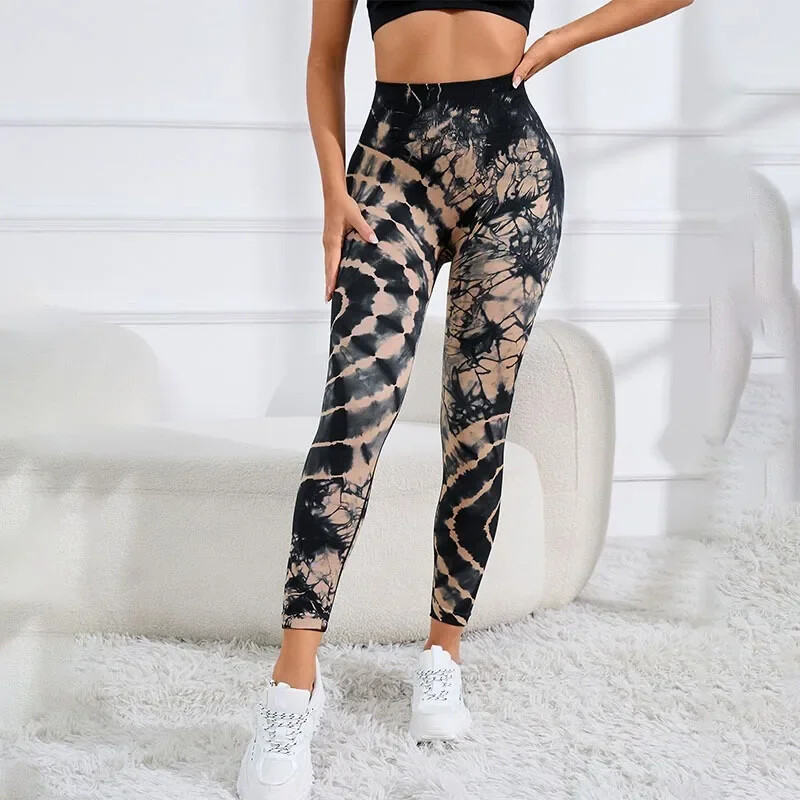 Zökkenőmentes nyakkendőfesték leggings Női Fitness Magas Elasztikus Leggings Magas Derék Csípő Emelő Divat Kötött Nadrág Edzőterem Edzés Vékony Harisnyanadrág