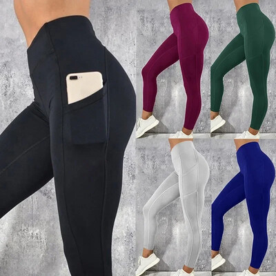 Yoga Fitness Leggings pentru femei Colanți cu talie înaltă cu buzunar Antrenament de gimnastică Alergare, elastici, sexy, pentru ridicarea fundului, pantaloni strânși ocazional