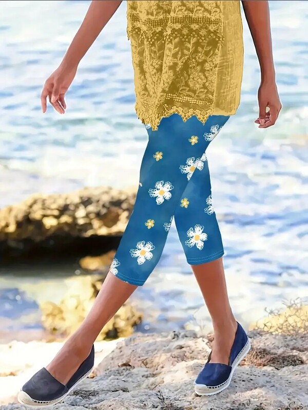 Vara vara plaja stil stretch slim talie elastica stramta leggings casual pantaloni capri femei