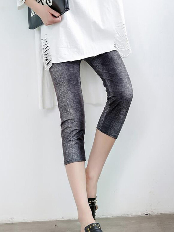 CUHAKCI Leggings de antrenament pentru femei de vară negru Jegging cu talie înaltă Capri elastic legging de fitness Mujer Solid