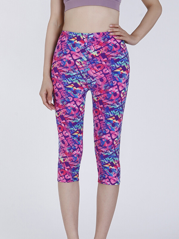 VIIANLES Fitness Capris Elasztikus Rózsabetűk Nyomtatott Leggings Nyári Alsó Rövid nadrágok Női 2022 Új akciós akció