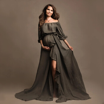 Boho Rust Cotton Photoshoot Maternity Μακρύ Φόρεμα Bohemian Cotton 2 σε 1 Φόρεμα φωτογραφίας εγκυμοσύνης