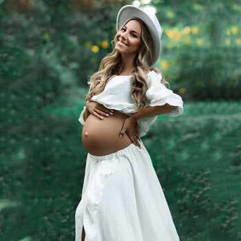 Boho Rust Cotton Photoshoot Maternity Μακρύ Φόρεμα Bohemian Cotton 2 σε 1 Φόρεμα φωτογραφίας εγκυμοσύνης