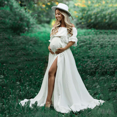 Boho Rust Cotton rasedate fotosessioonide pikk kleit Bohemian Cotton 2 in 1 rasedusfotograafia kleit